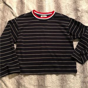 Sam & Lavi silver striped navy top with slight bell sleeves